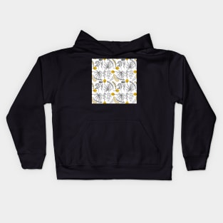 Black And White Floral Pattern (Yellow Accented) Kids Hoodie